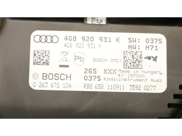 Přístrojová deska  Audi A6 S6 C7 4G 2012 4G8920931K, 4G8920931K  