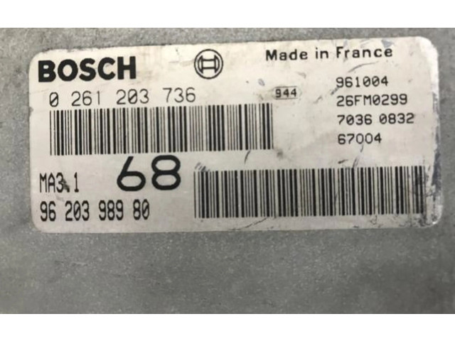 Řídící jednotka 9620398980, 0261203736   Peugeot 106 