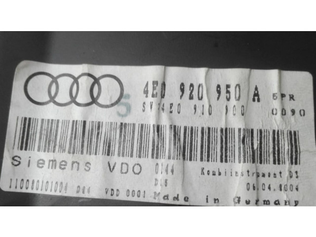 Přístrojová deska  Audi A8 S8 D3 4E 2004 4E0920950A, 4E0910900  