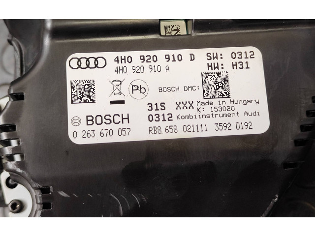 Přístrojová deska  Audi A8 S8 D4 4H 2010 4H0920910D, 0263670057  