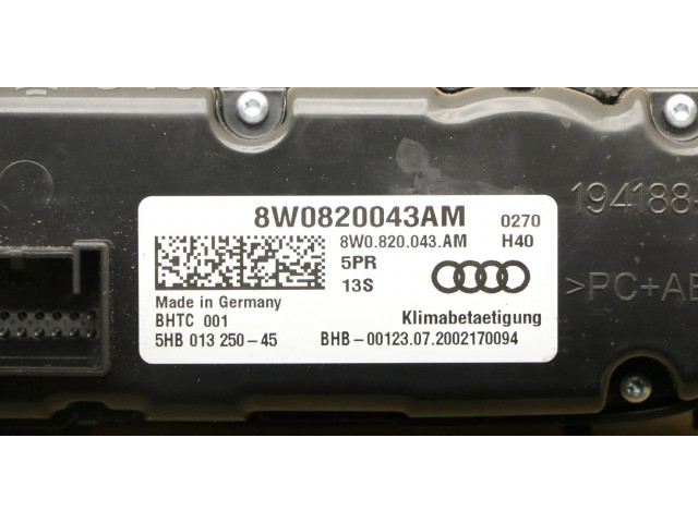 Блок управления климат-контролем 8W0820043, 8W0820043AM   Audi A5