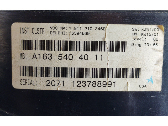 Přístrojová deska  Mercedes-Benz ML W163 2005 1911210346B, 123788991  