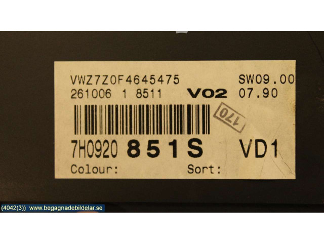 Přístrojová deska  Volkswagen Transporter - Caravelle T5 2007 7H0920851SX, 7H0920851S  