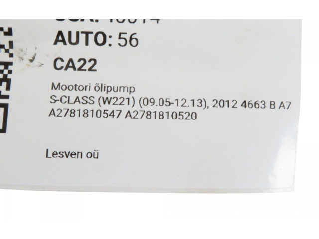 Čerpadlo oleje A2781810547, A2781810547   Mercedes-Benz S W221   M 278.932