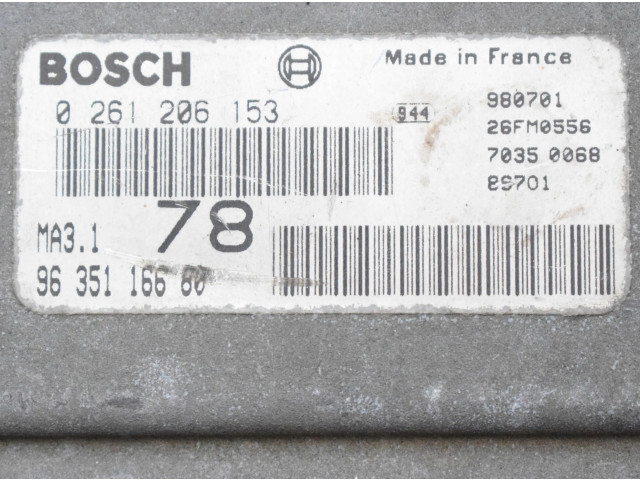 Řídící jednotka 9635116680, 0261206153   Peugeot 106 1994