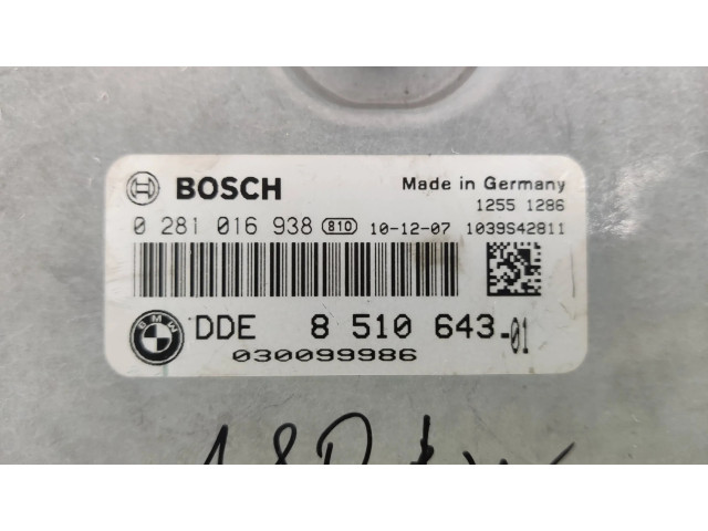 Řídící jednotka 8510643, 0281016938   BMW 5 F10 F11 2011