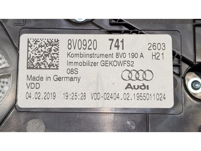 Панель приборов 8V0190A, 8V0920741   Audi A3 S3 8V       