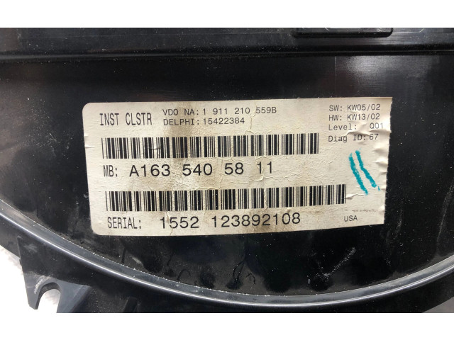 Přístrojová deska  Mercedes-Benz ML W163 2002 A1635405811, 15422384  