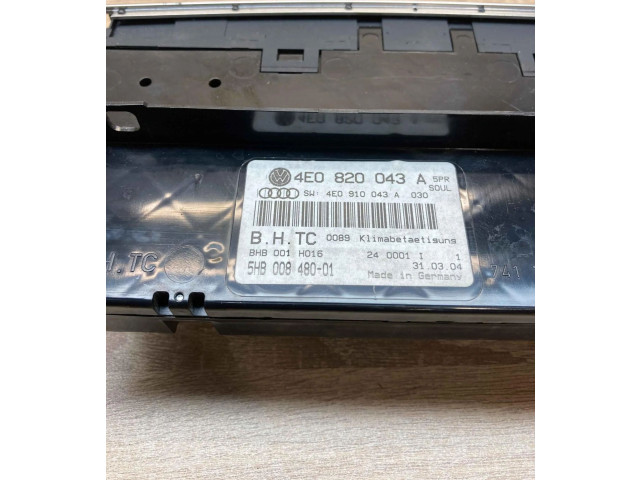Блок управления климат-контролем 4E0820043A, 5HB00848001   Audi A8 S8 D3 4E