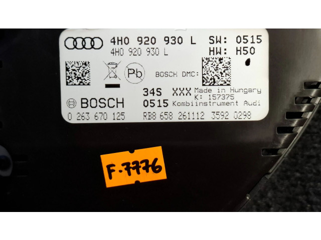 Панель приборов 4H0920930L, 0263670125   Audi A8 S8 D4 4H       