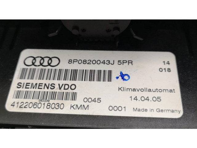 Блок управления климат-контролем 8P0820043J   Audi A3 S3 A3 Sportback 8P