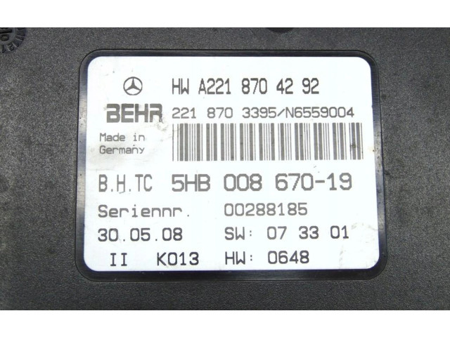 Модуль блока управления кондиционером 2218704292   Mercedes-Benz S W221