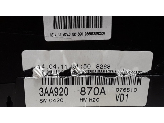 Přístrojová deska  Volkswagen PASSAT B7 2012 3AA920870A  