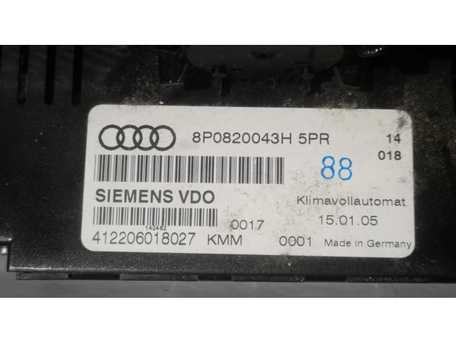 Блок управления климат-контролем 8P0820043H, 8P0820043H5PR   Audi A3 S3 A3 Sportback 8P