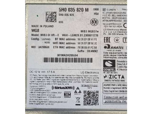 Радио/ проигрыватель CD/DVD / навигация 5H0035820M, 5H0035820   Volkswagen Golf VIII