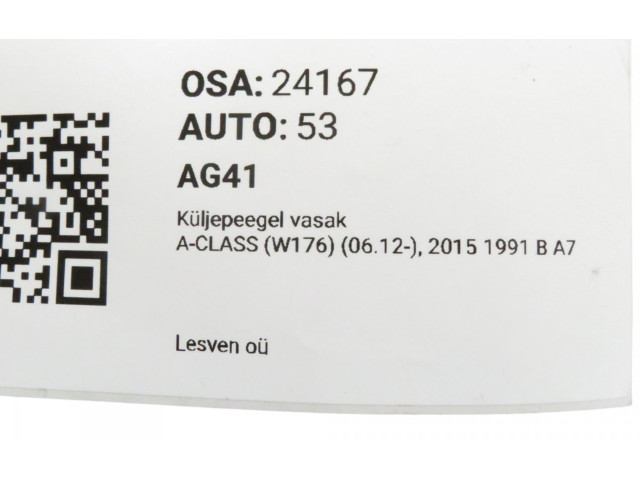Zpětné zrcátko  Mercedes-Benz A W176 2015  A1178101376, A1178101376  