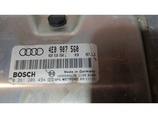 Блок управления двигателя 0261208494, 4E0907560   Audi A8 S8 D3 4E