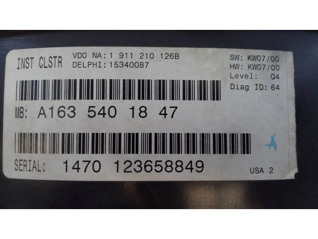 Панель приборов 3329130030, A1635401847   Mercedes-Benz ML W163       