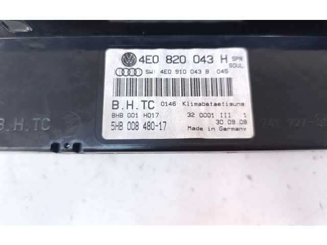 Блок управления климат-контролем 4E0820043H, 5HB00848017   Audi A8 S8 D3 4E