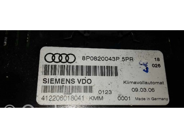 Блок управления климат-контролем 8P0820043P, 412206018041   Audi A3 S3 8P