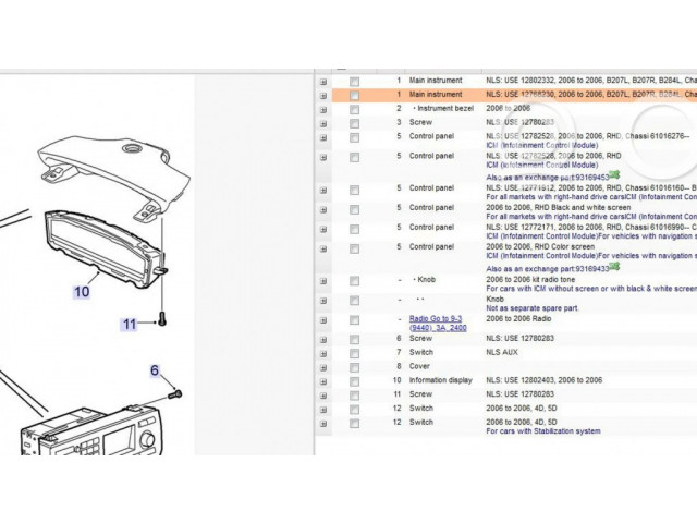 Панель приборов 12763127, 12768230   Saab 9-3 Ver2       