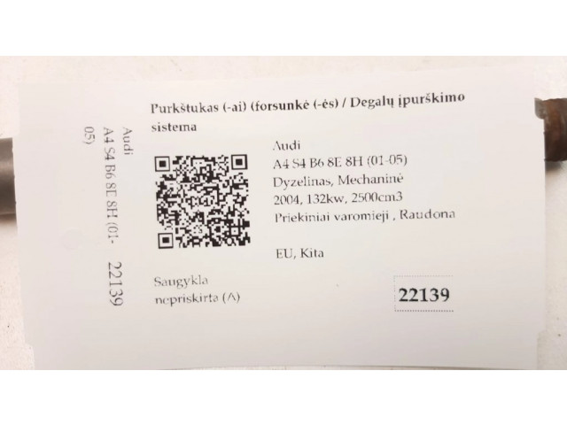 Vstřikovač 0432133795, 059130201F   Audi A4 S4 B6 8E 8H  pro naftový motor 2.5  
