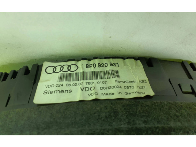 Přístrojová deska  Audi A3 S3 A3 Sportback 8P 2007 8P0920931  