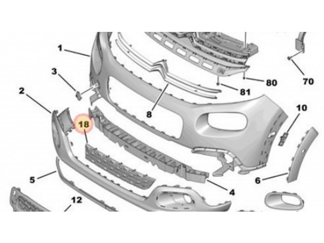 Нижняя решётка (из трех частей) Citroen C3 2016- года 98328725, 98328725XT      