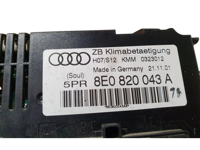 Блок управления климат-контролем 8E0820043A   Audi A4 S4 B6 8E 8H