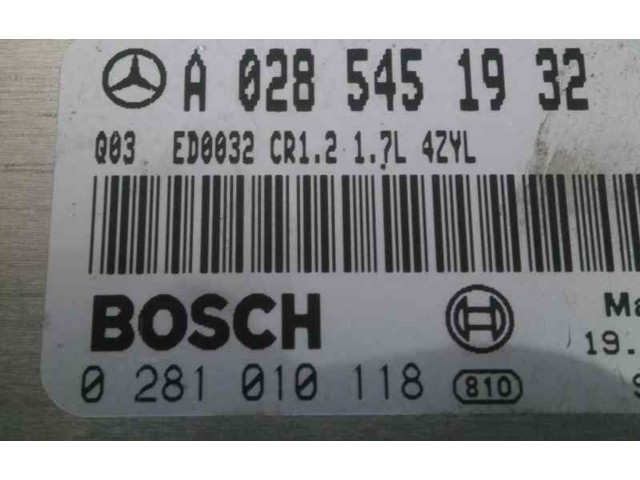 Řídící jednotka A0285451932, 0281010118   Mercedes-Benz A W168 1999