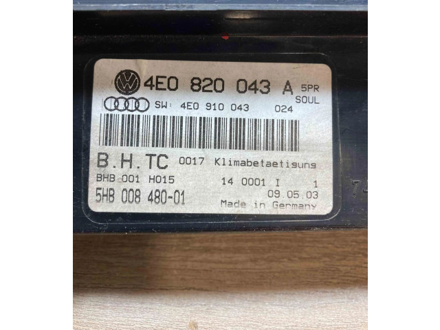 Блок управления климат-контролем 4E0820043A, 4E0910043   Audi A8 S8 D3 4E