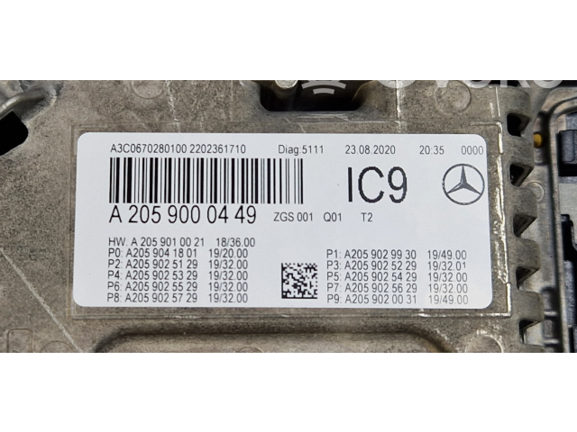 Přístrojová deska  Mercedes-Benz C W205 2021 A2059000449, A2059010021  