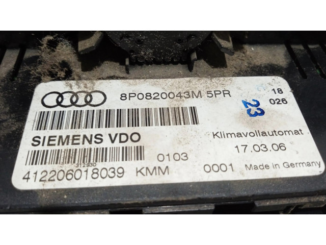 Блок управления климат-контролем 8P0820043M, 412206018039   Audi A3 S3 8P