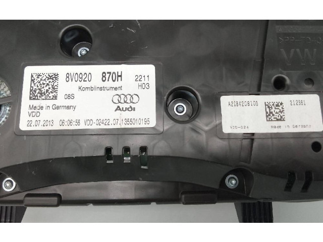 Přístrojová deska  Audi A3 S3 A3 Sportback 8P 2012 8V0920870H  