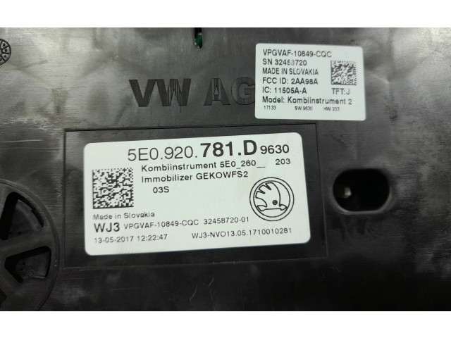 Přístrojová deska  Skoda Octavia Mk3 (5E) 2017 5e0920781d, 5e0920781d  