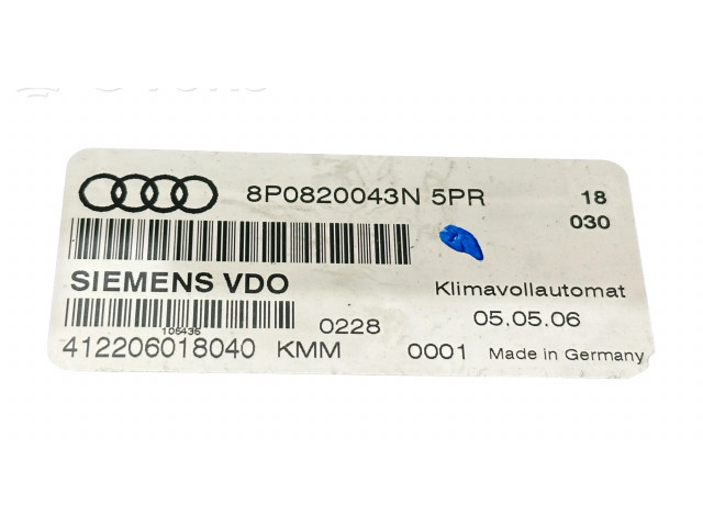 Блок управления климат-контролем 8P0820043N, 412206018040   Audi A3 S3 8P