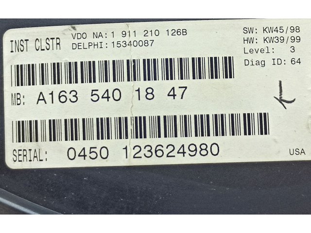 Přístrojová deska  Mercedes-Benz ML W163 2000 A1635401847, 1911210126B  