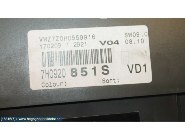 Přístrojová deska  Volkswagen Transporter - Caravelle T5 2009 7H0920851SX, 7H0920851S  