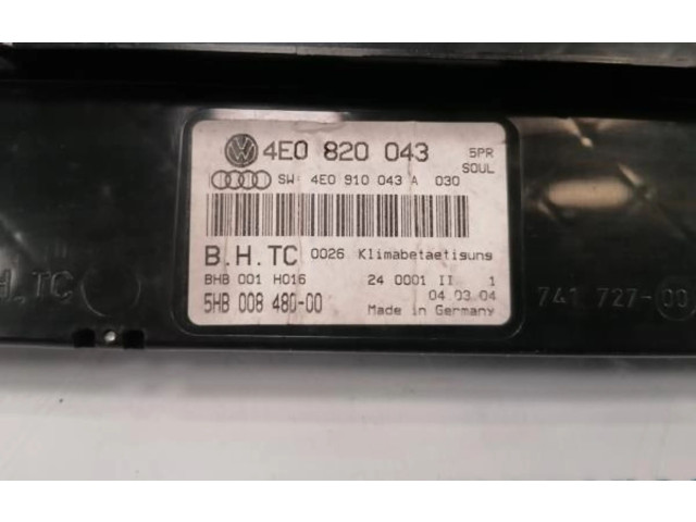 Блок управления климат-контролем 4E0820043, 4E0910043A   Audi A8 S8 D3 4E