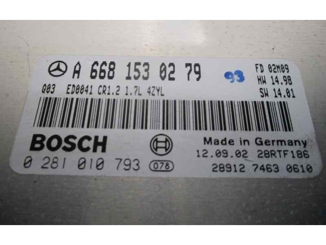Řídící jednotka A6681530279, 0281010793   Mercedes-Benz A W168 2002