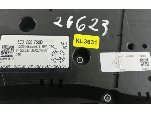 Přístrojová deska  Skoda Octavia Mk3 (5E) 2018 5E0920752D, KL3631  