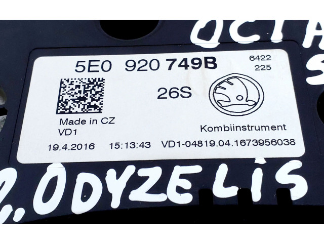 Přístrojová deska  Skoda Octavia Mk3 (5E) 2016 5E0920749B  