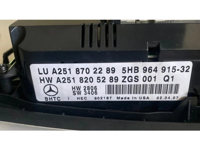 Блок управления климат-контролем A2518702289, A2518205289   Mercedes-Benz R W251