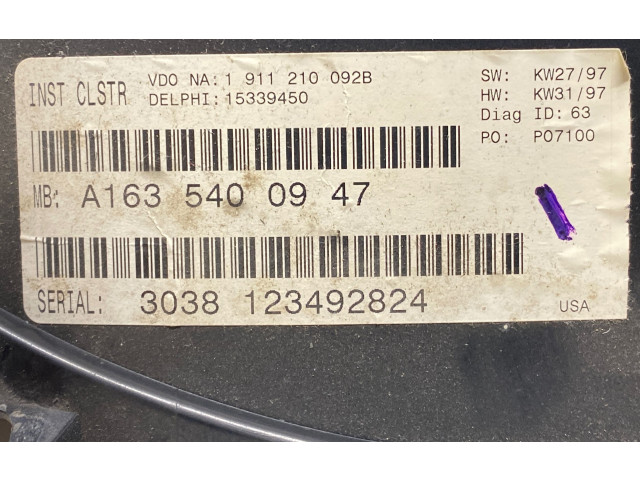 Přístrojová deska  Mercedes-Benz ML W163 1998 A1635400947, 15339450  