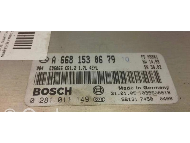 Řídící jednotka 6681530679, 0281011149   Mercedes-Benz Vaneo W414 2005