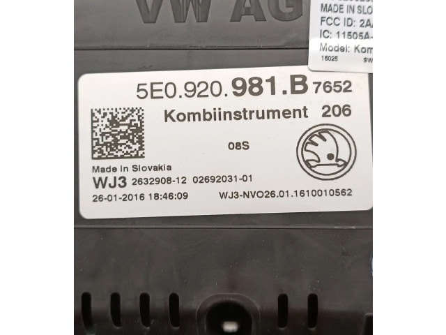 Přístrojová deska  Skoda Octavia Mk3 (5E) 2016 5E0920981B, 263290812  
