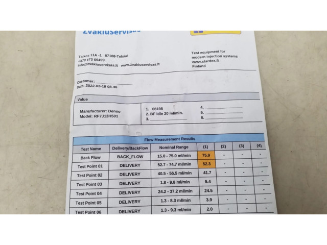 Vstřikovač RF7J13H50   Mazda 6  pro naftový motor 2.0 RF5C 