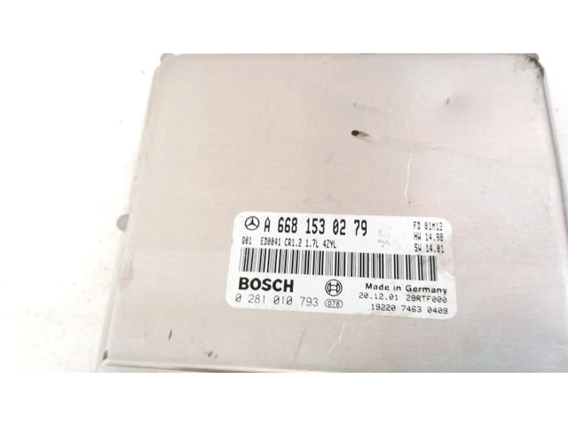 Řídící jednotka A6681530279, 0281010793   Mercedes-Benz A W168 2002