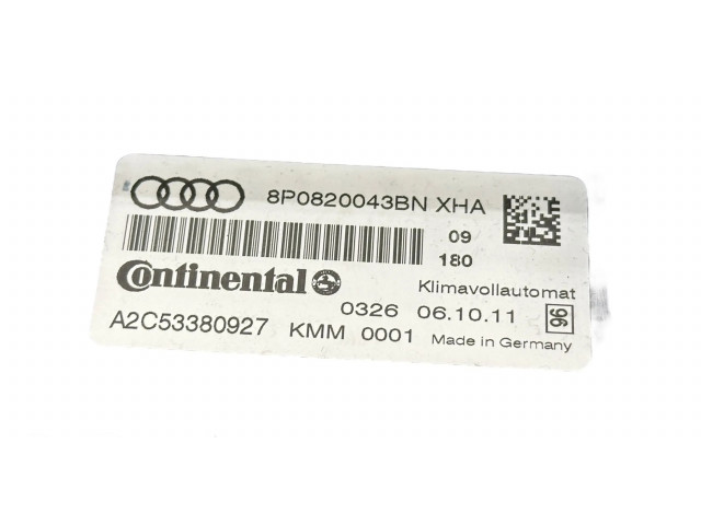 Блок управления климат-контролем 8P0820043BN, A2C53380927   Audi A3 S3 8P