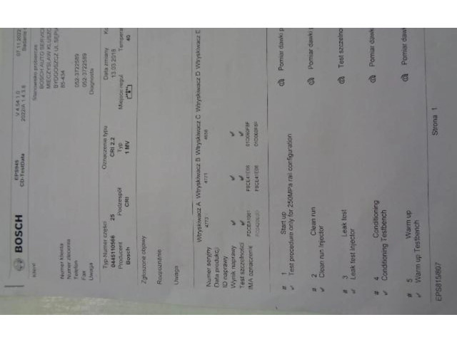 Pojistková skříňka Комплект жиклеров (форсунок) 0445110566   Peugeot 308 2017